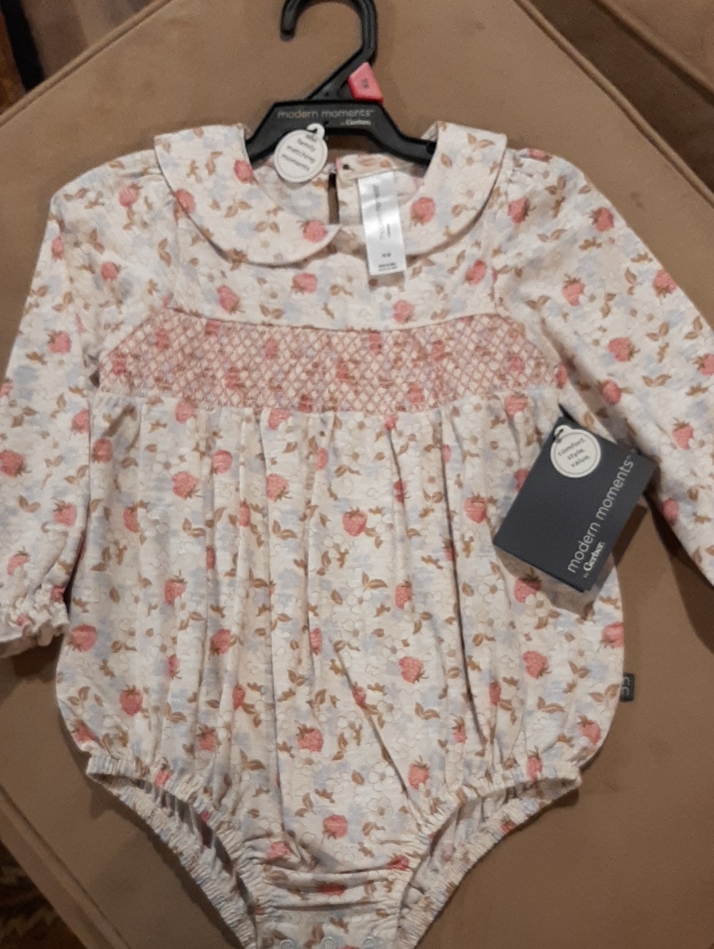 Gerber Modern Moments Precious NWT Cream and Pink Floral Smocked Baby Bodysuit